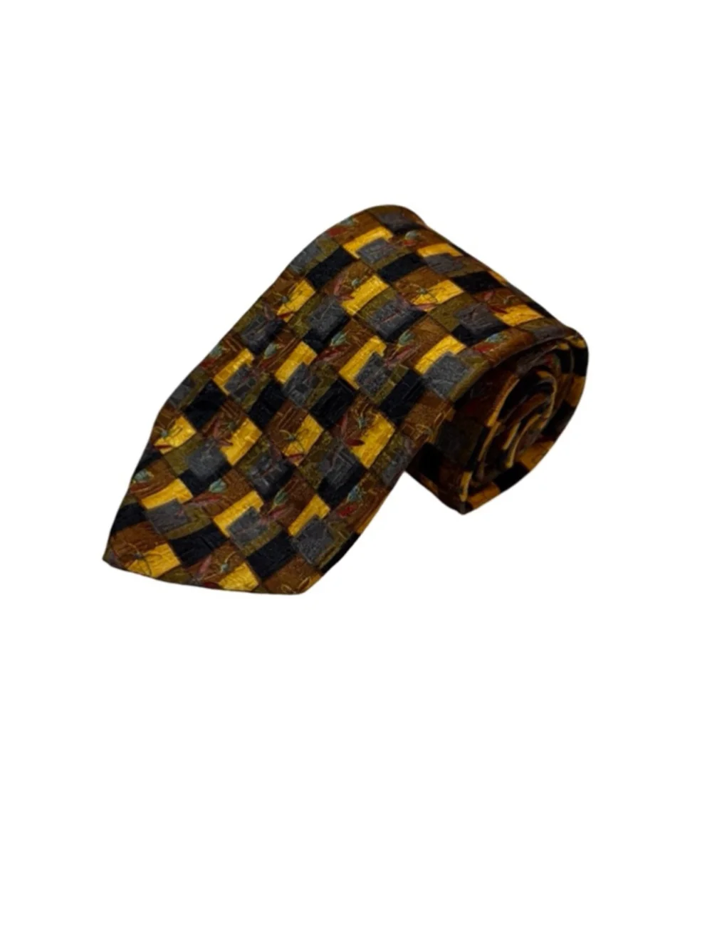 Ermenegildo Zegna Silk Tie Gold Brown Geometric Floral Made in Italy Luxury